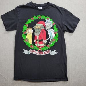 Rick and Morty Adult T-Shirt Size S Black Hot Topic Holiday Christmas Santa